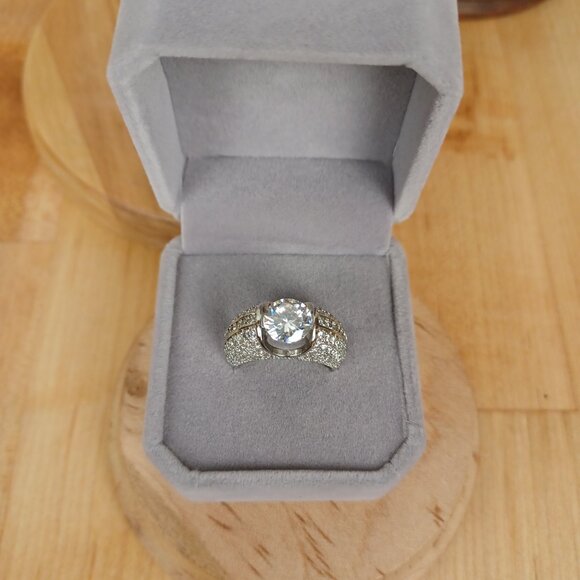 Vintage Sterling Silver Faux Diamond Statement Ring, Sz 6.75 - Picture 7 of 11